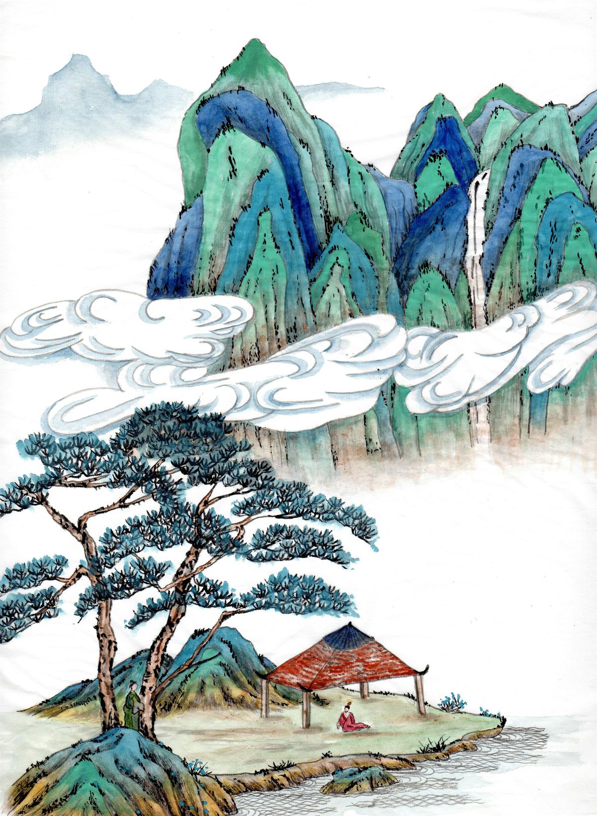 Chinese Brush Painting - A Landscape in the Blue Green Style: Anne Allan