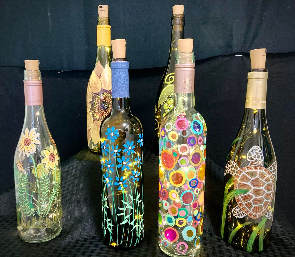 Paint and Sip, Wine bottle luminary painting class