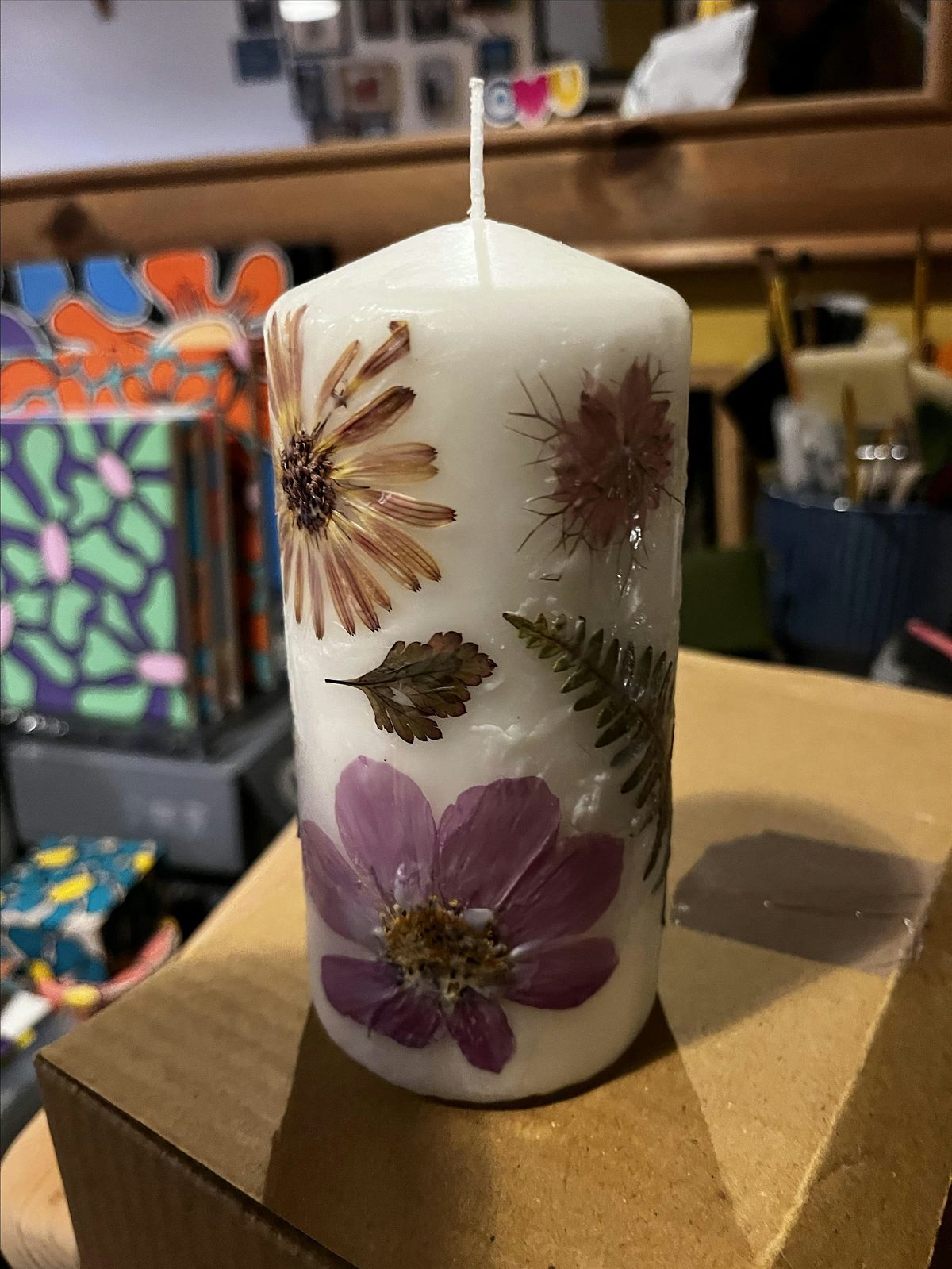 Pressed flower candles