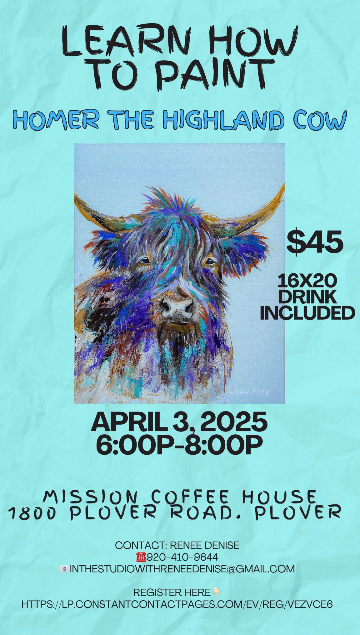 Learn to paint Homer the Highland Cow at Mission Coffee House