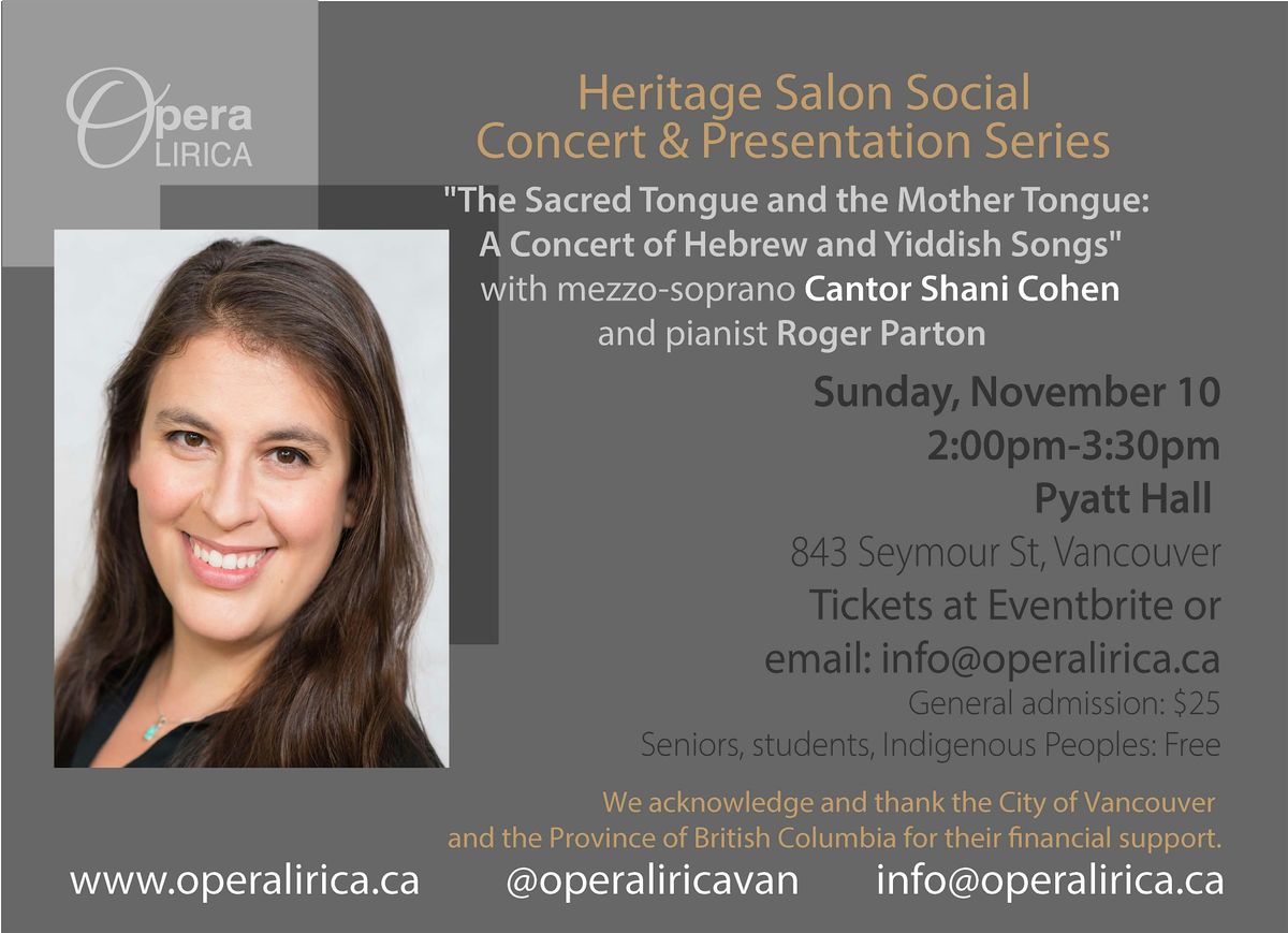 Heritage Salon Social Concert & Presentation: Hebrew and Yiddish songs