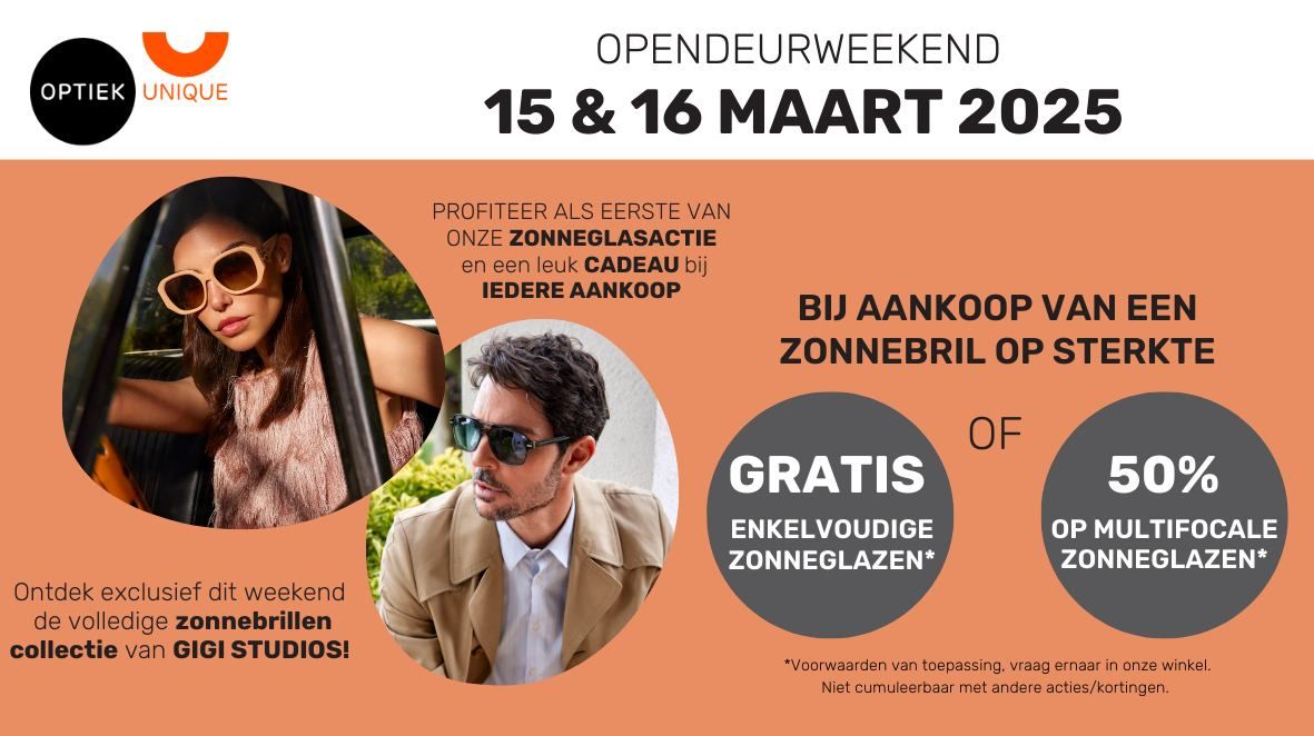 Opendeur 15 & 16 maart + Zonneglasactie