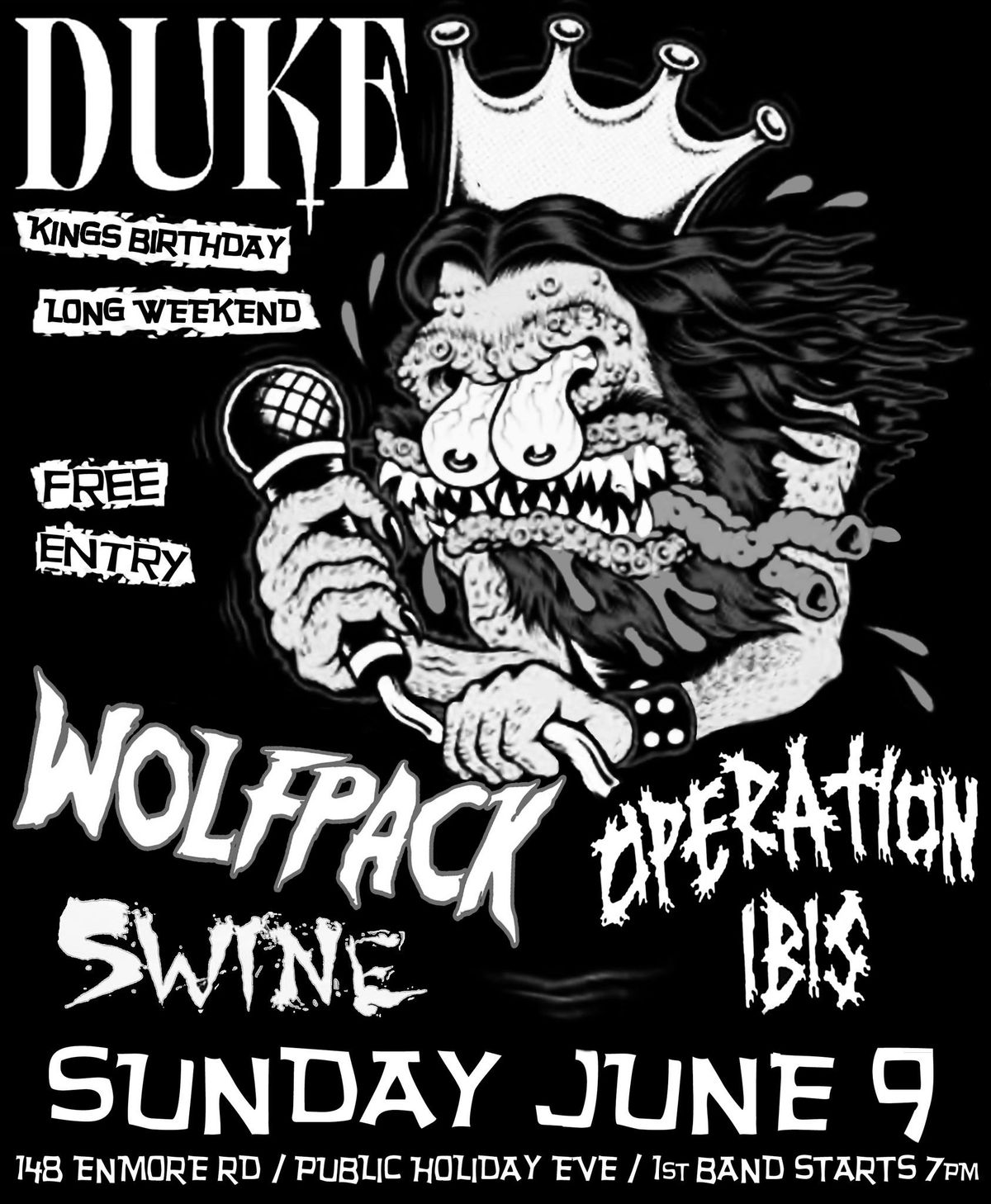 Free Entry long weekend Fury with Wolfpack, Operation Ibis & Swine at The Duke