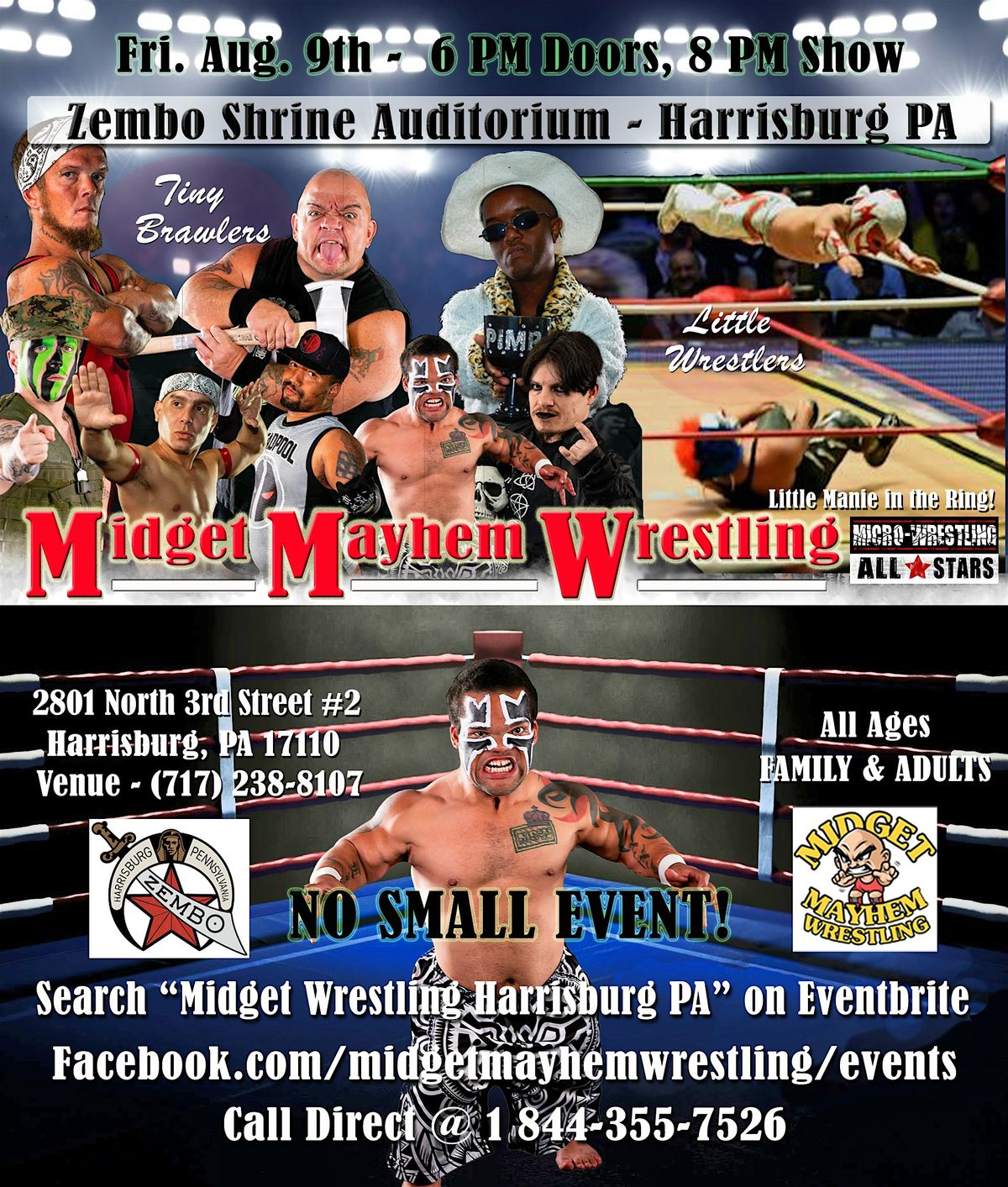 Midget Mayhem Wrestling Rips Through the Ring!  Harrisburg PA - All-Ages