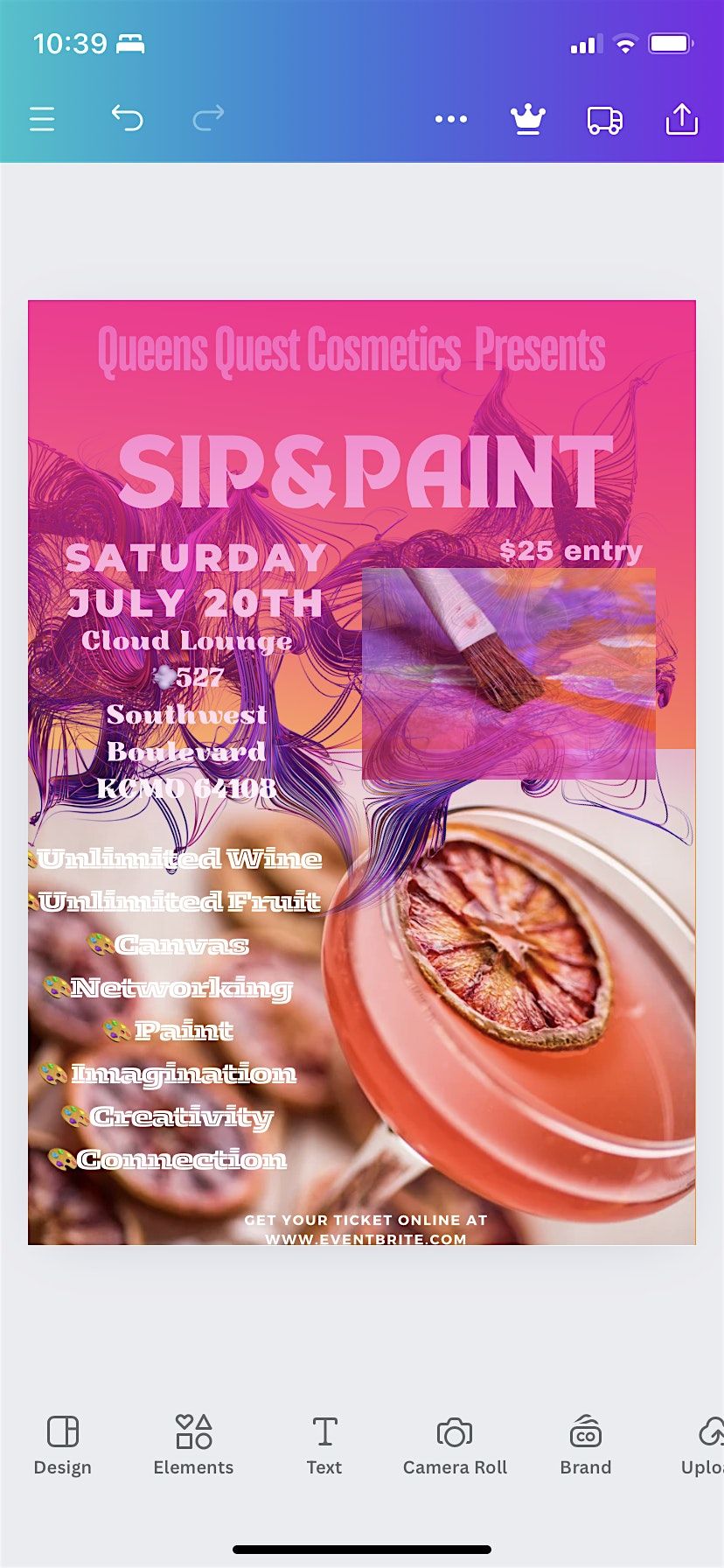 Queens Quest Cosmetics Sip & Paint Event