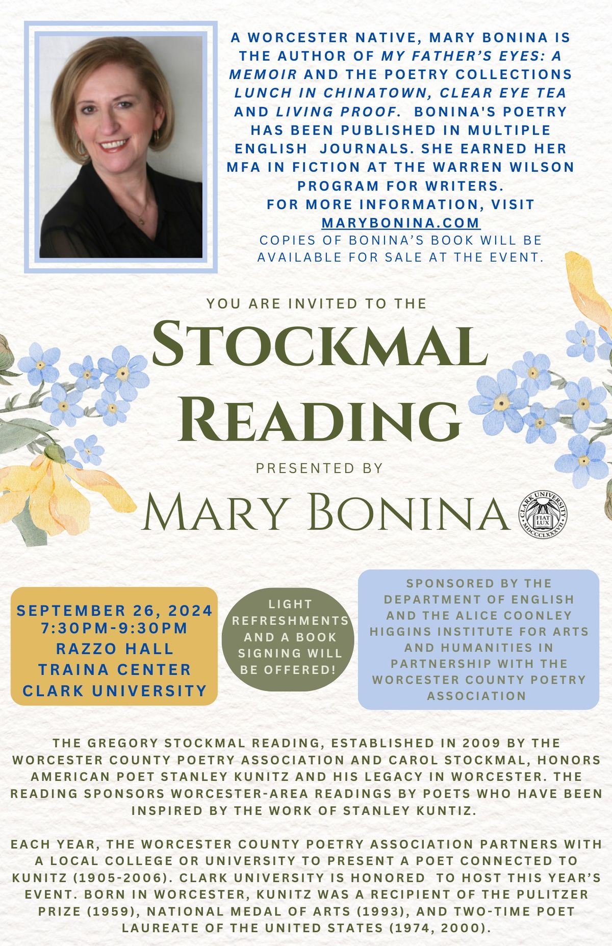 The Stockmal Reading presented by Mary Bonina