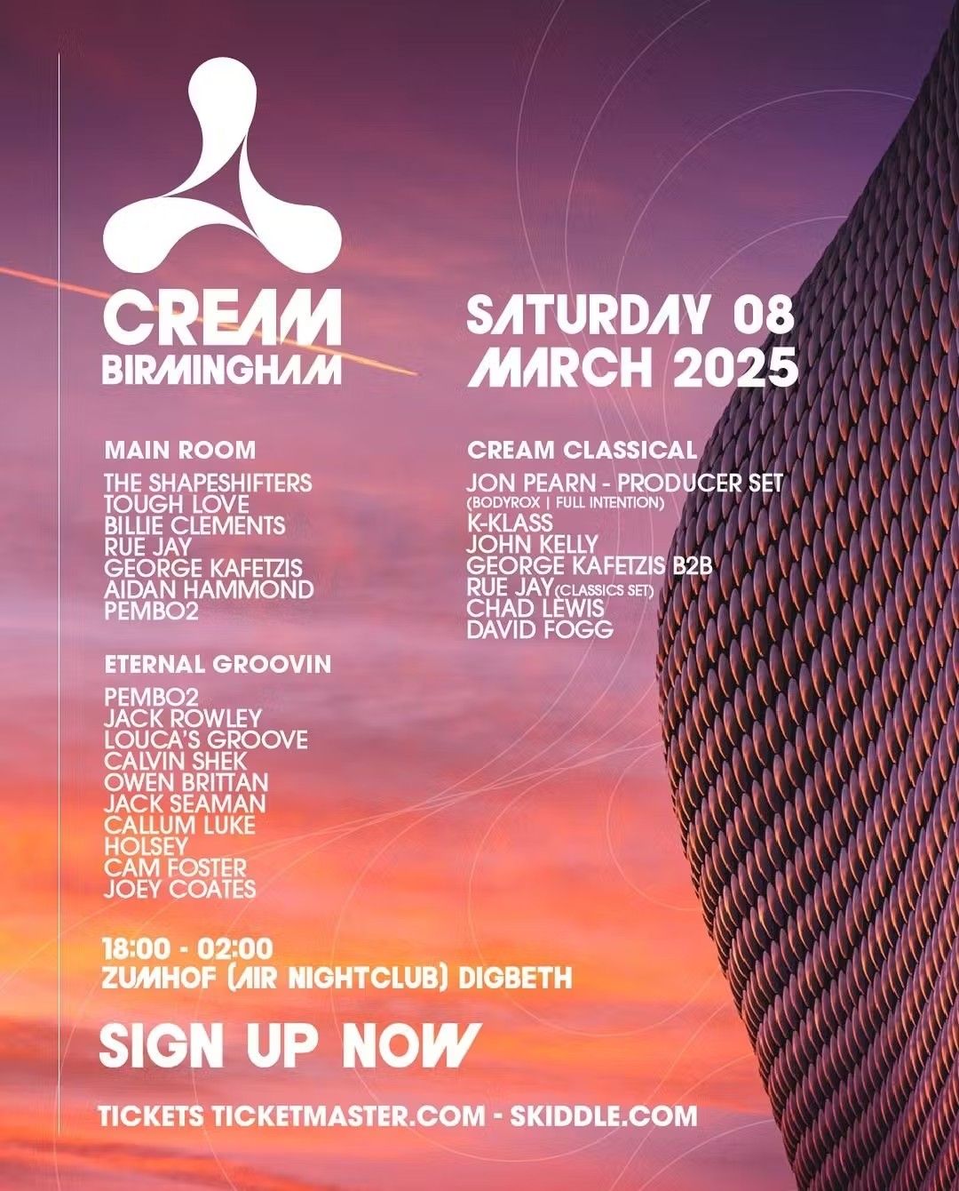 Cream B'Ham With The Shapeshifters , Tough Love, Jon Pearn , K-Klass, John Kelly , Eternal Groovin