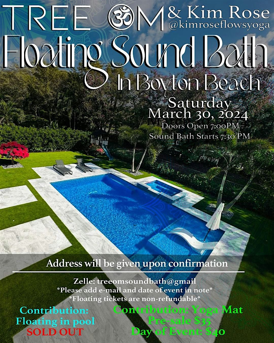 Floating Sound Bath - Floats SOLD OUT - Lay on a yoga mat around the pool
