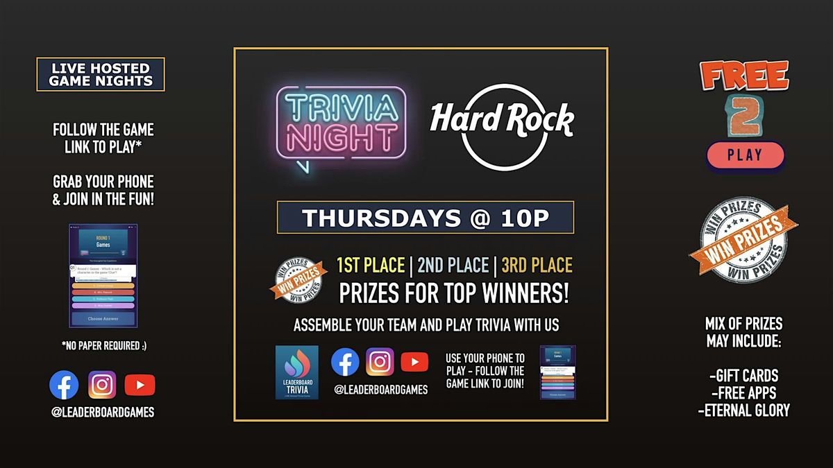 Trivia Night | Hard Rock - New Orleans LA - THUR 10p - @LeaderboardGames