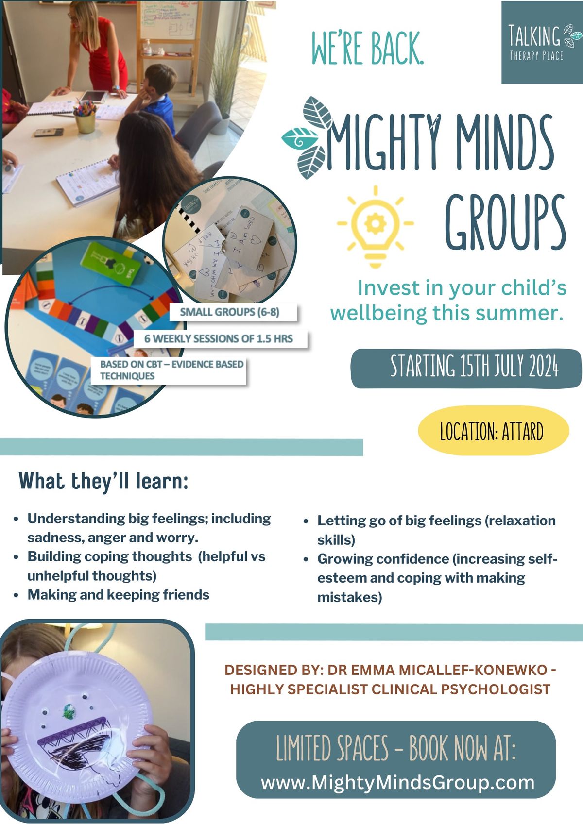 Mighty Minds Psychology groups for kids (7-12 and 12-15)