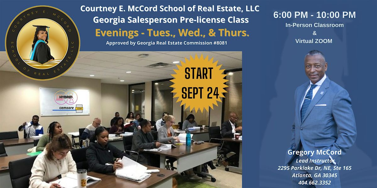 REAL ESTATE EVENING PRE-LICENSE CLASS, LIVE IN PERSON & VIRTUAL ZOOM