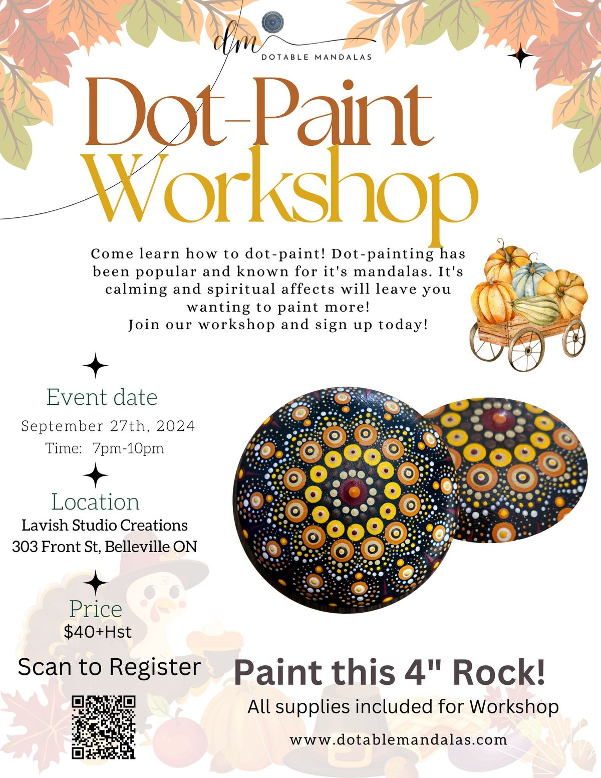 Lavish Studio Creations-4" Pumpkin Spice Rock Dot-Paint Night