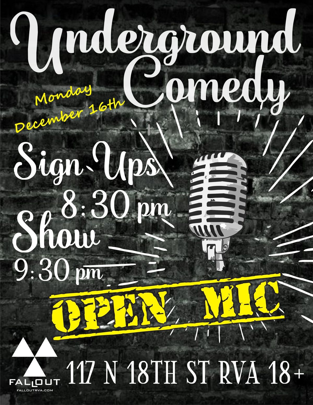 Underground Comedy at Fallout - Open Mic Comedy