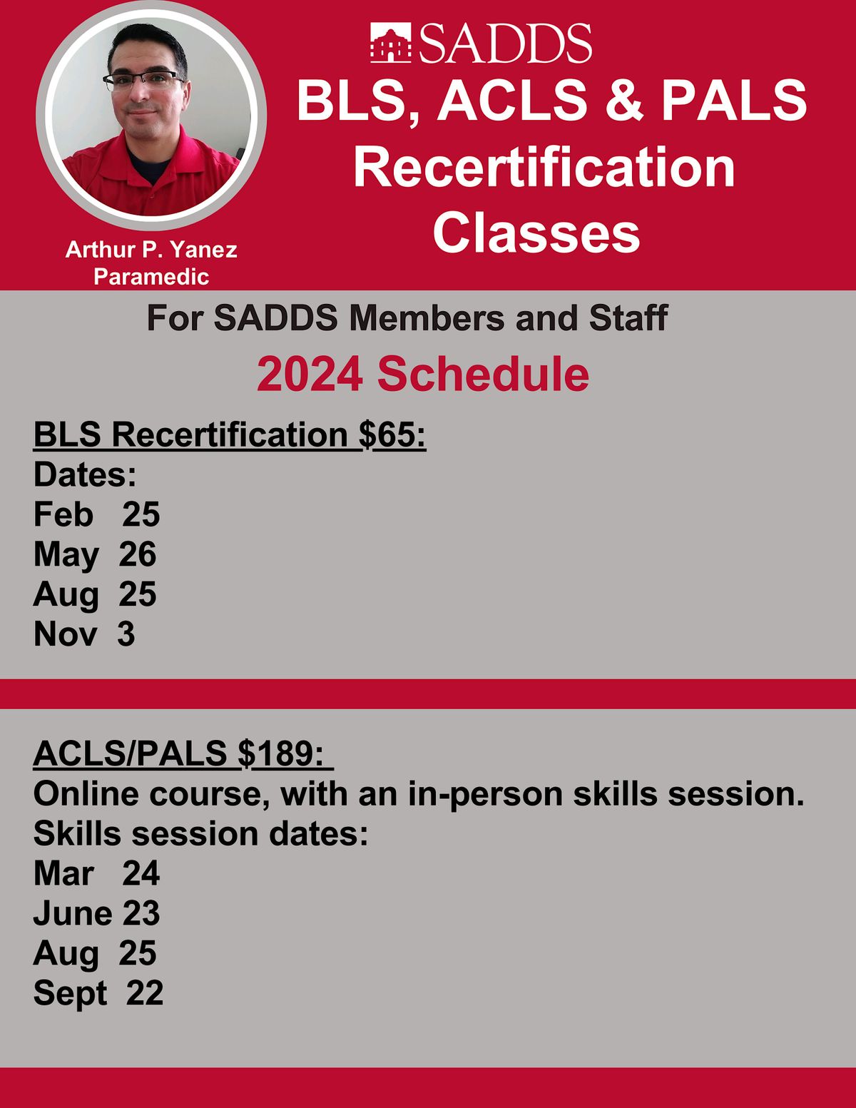 ACLS & PALS Recertification (on-line course and in-person skills session)