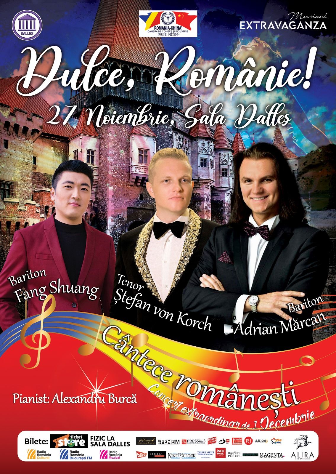 DULCE ROM\u00c2NIE \u2013 Concert extraordinar cu tenorul \u015eTEFAN von KORCH, ADRIAN M\u0102RCAN \u015fi FANG SHUANG