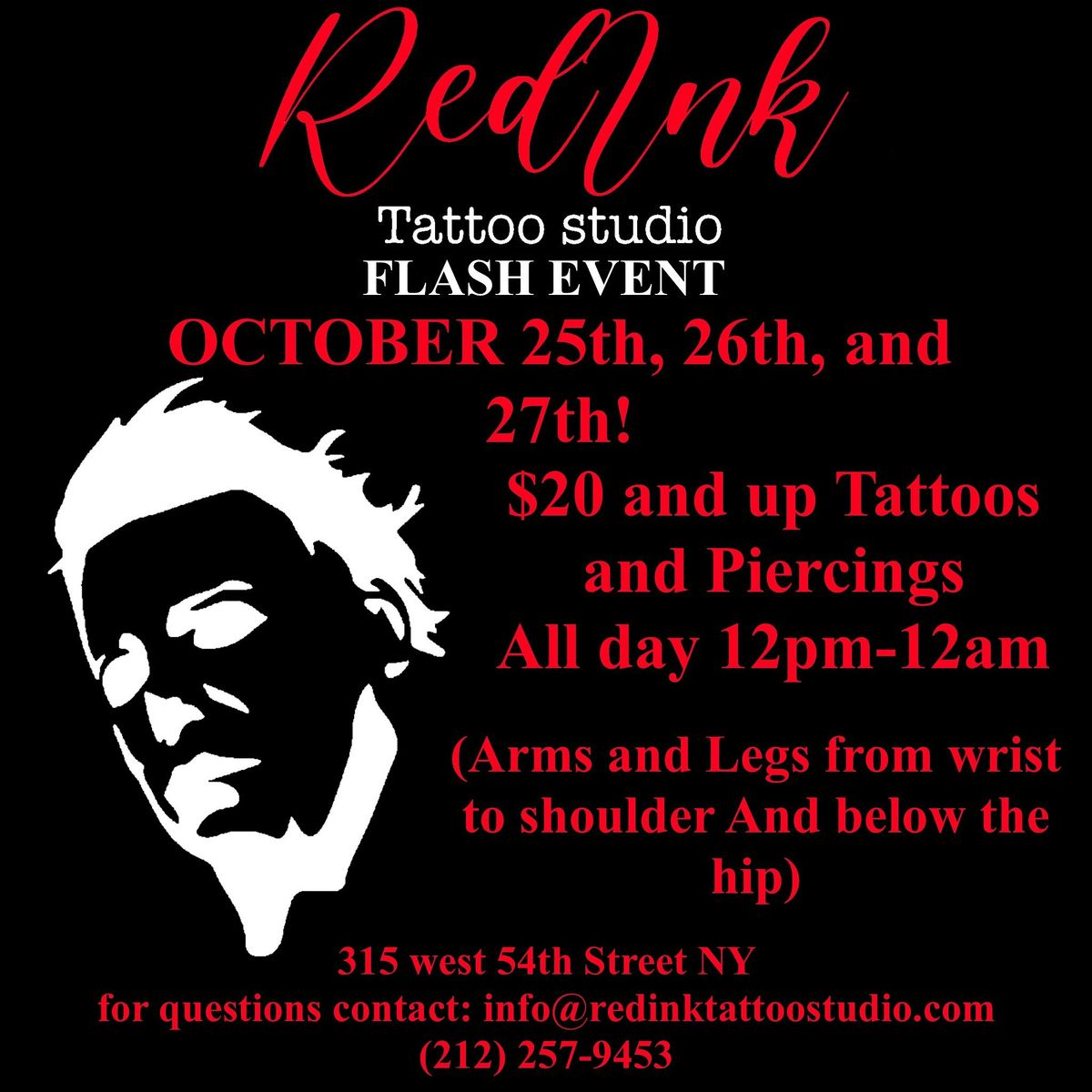 FLASH $20 $35 AND UP TATTOOS AND PIERCINGS OCTOBER 25TH, 26TH, AND 27TH!!