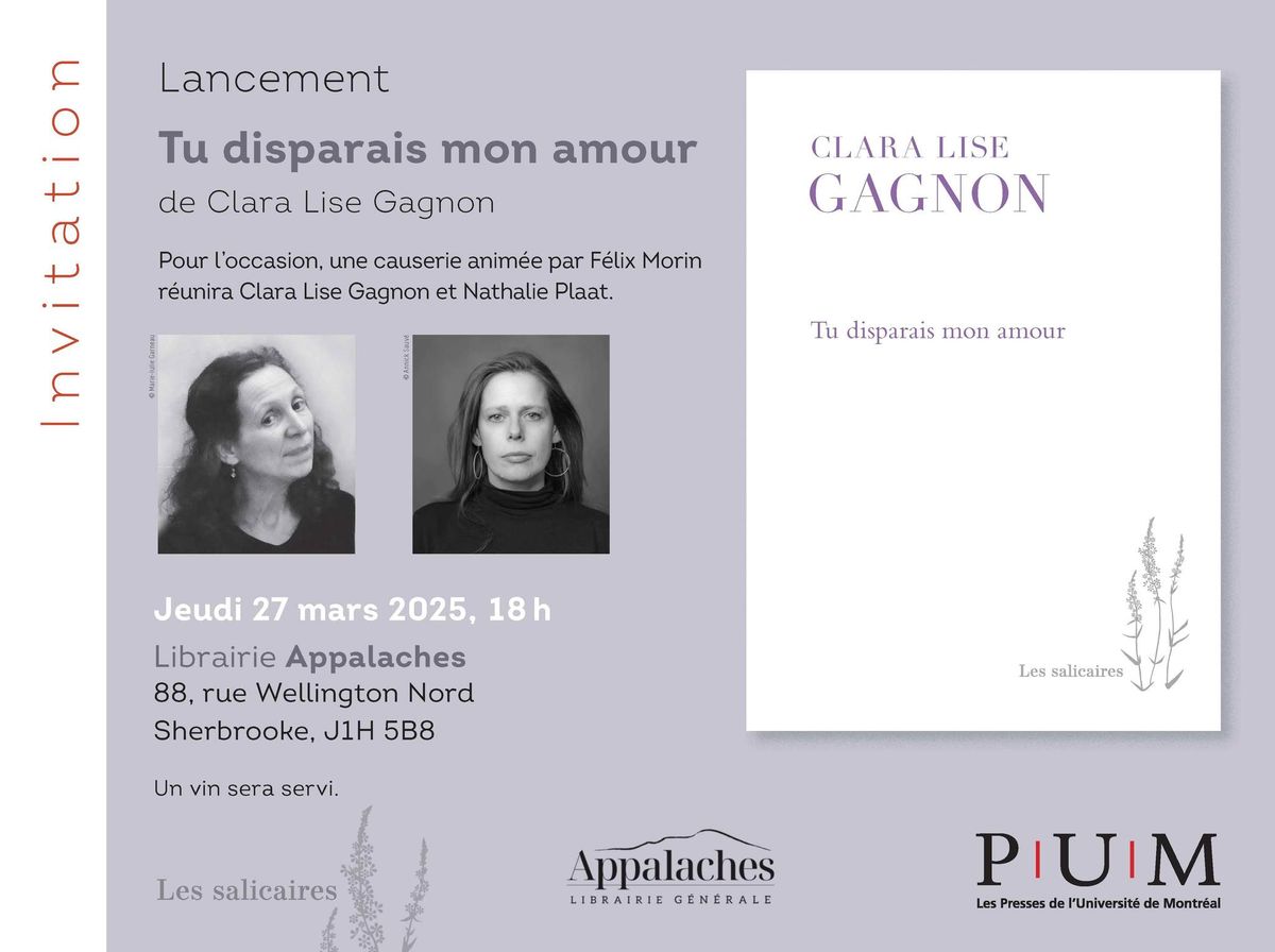 Lancement du livre Tu disparais mon amour