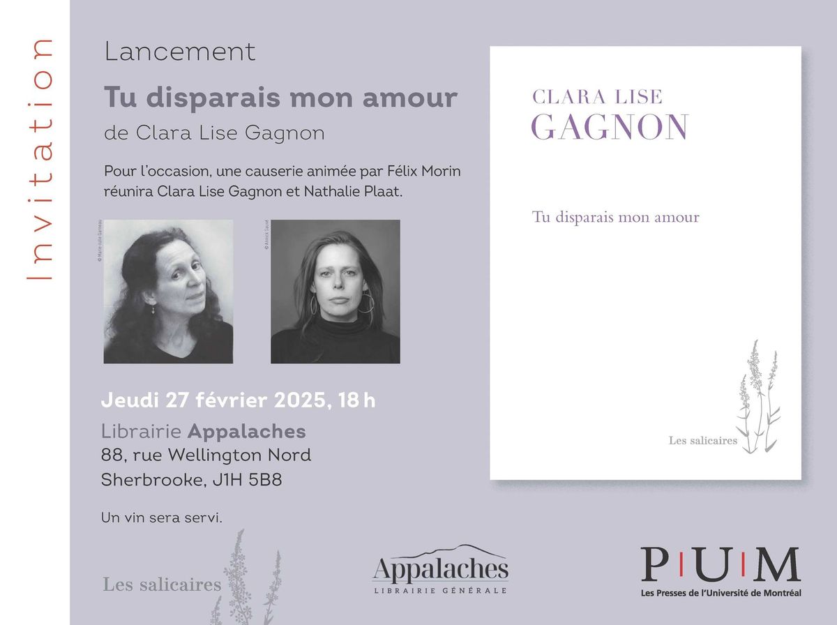 Lancement du livre Tu disparais mon amour