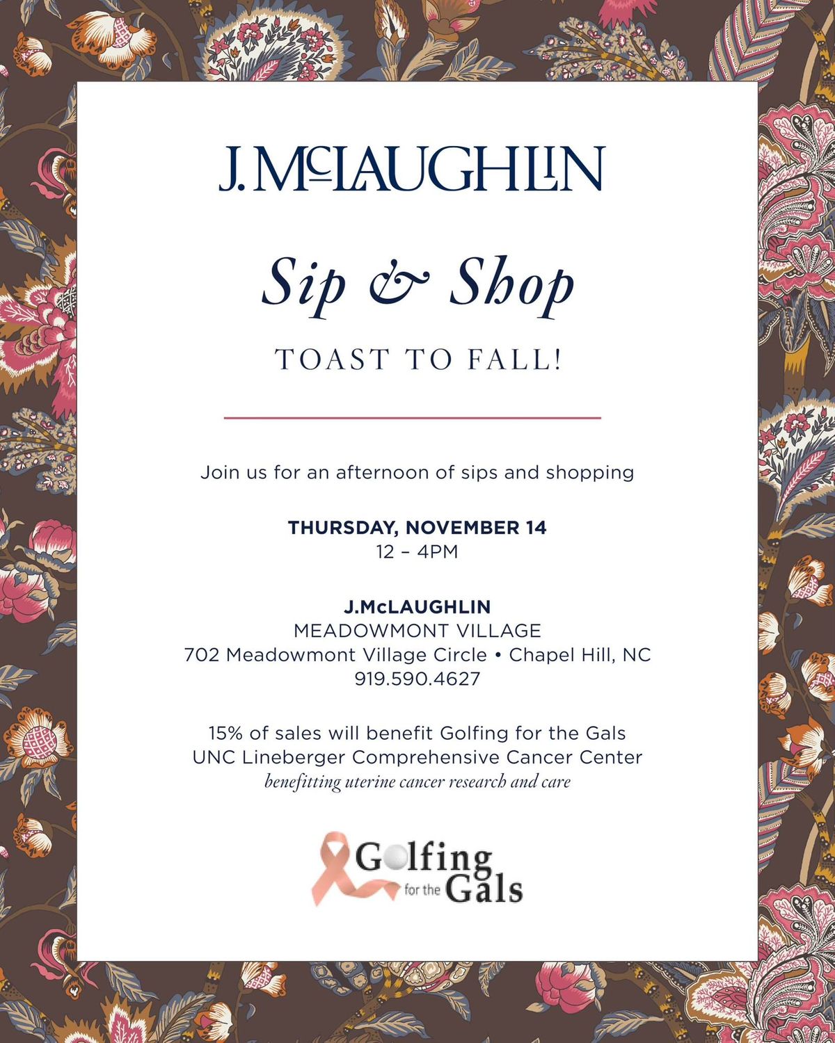 Sip & Shop at J. McLaughlin in Meadowmont Village