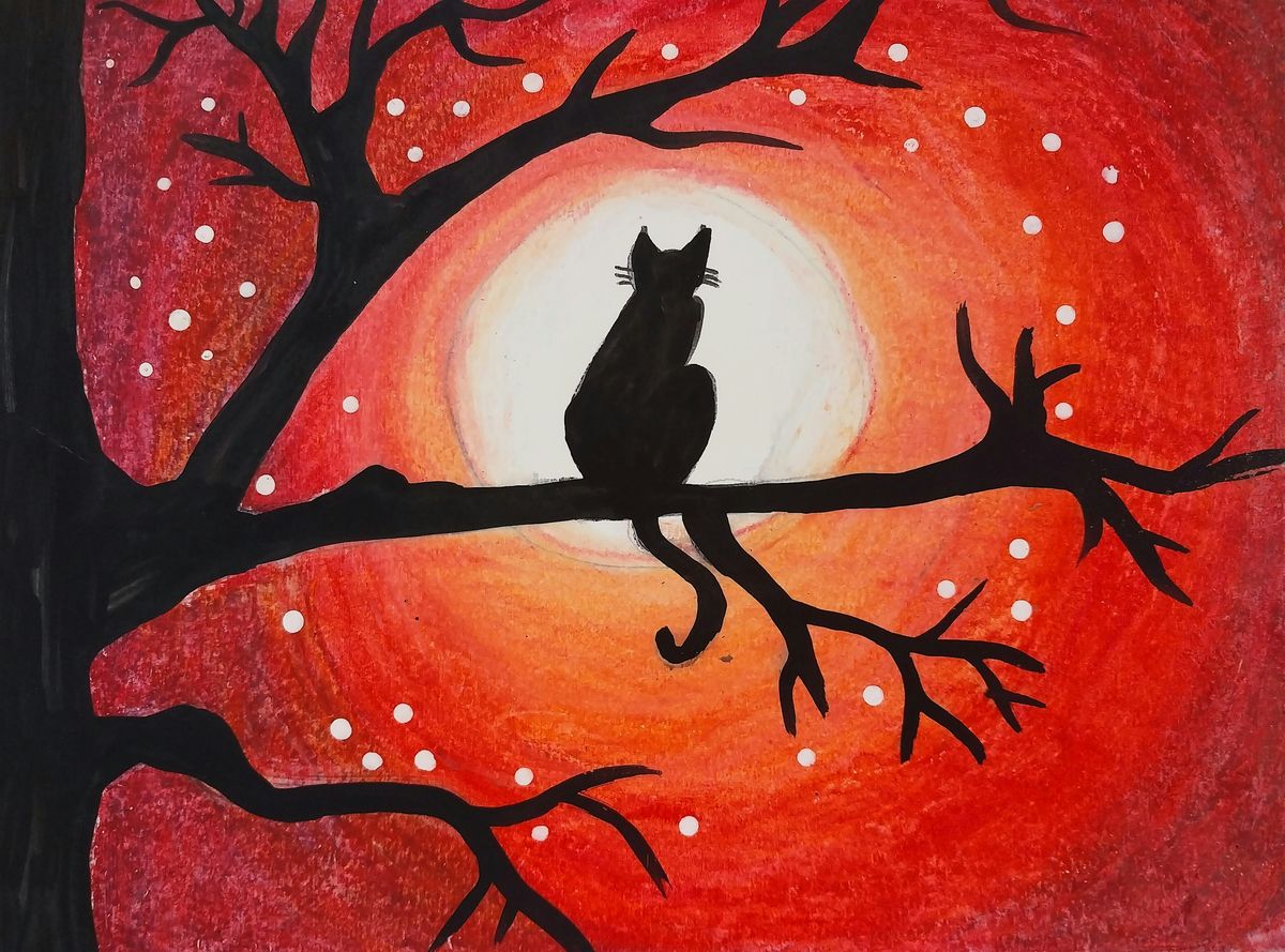 Moonlight, Oil Pastel and Acrylic Painting Class for Adults & Teens