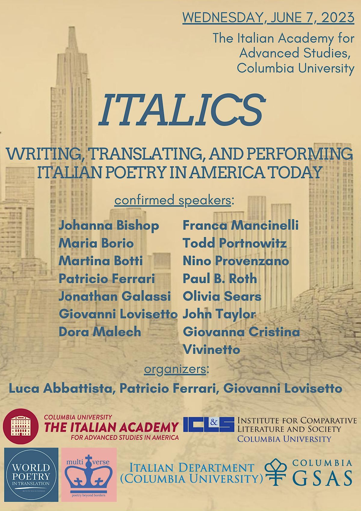 Italics: writing, translating, and performing Italian poetry in America
