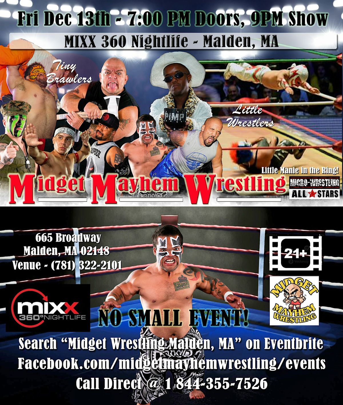 Midget Mayhem Wrestling Rips Through the Ring! Malden MA 21+