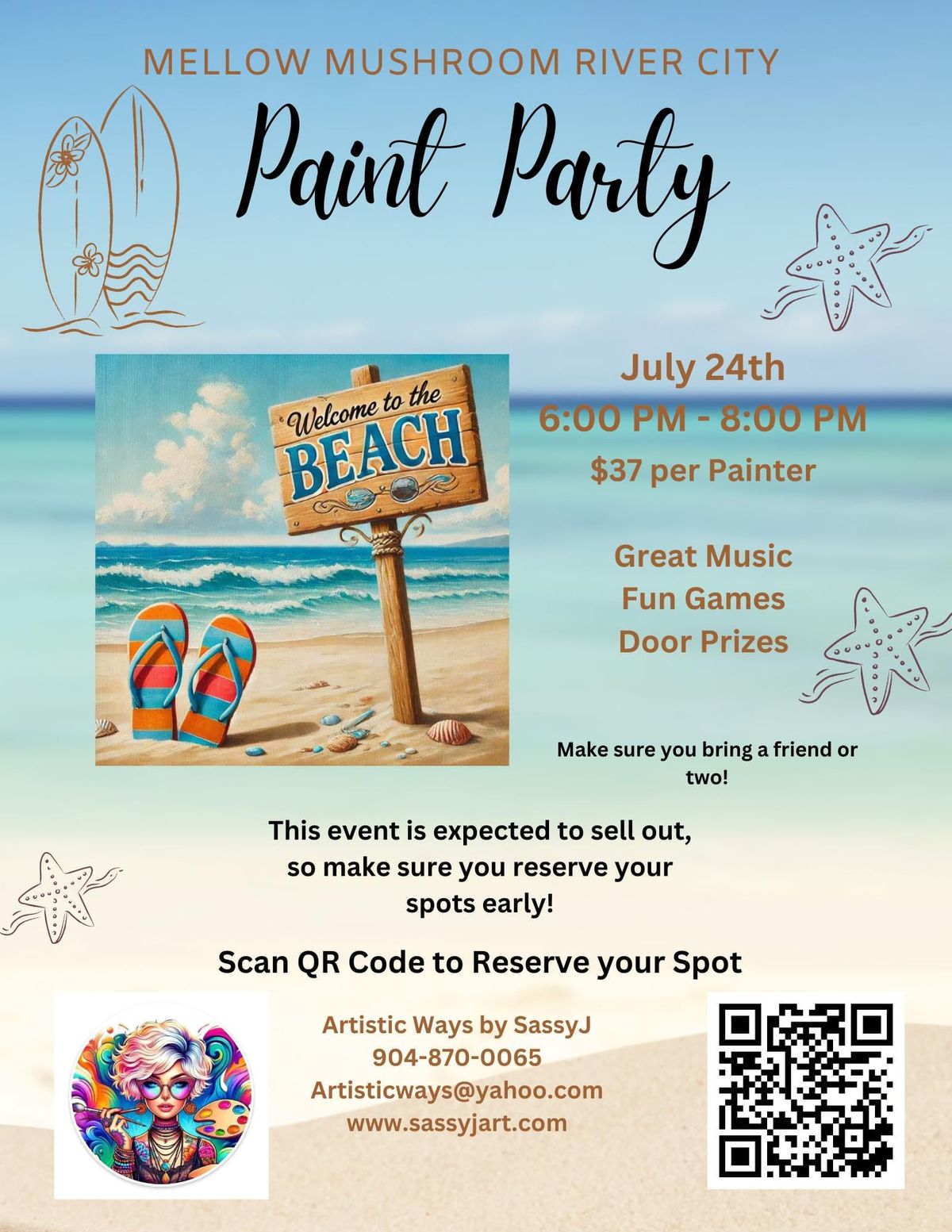 Mellow Mushroom River City, July 24th Beach Painting