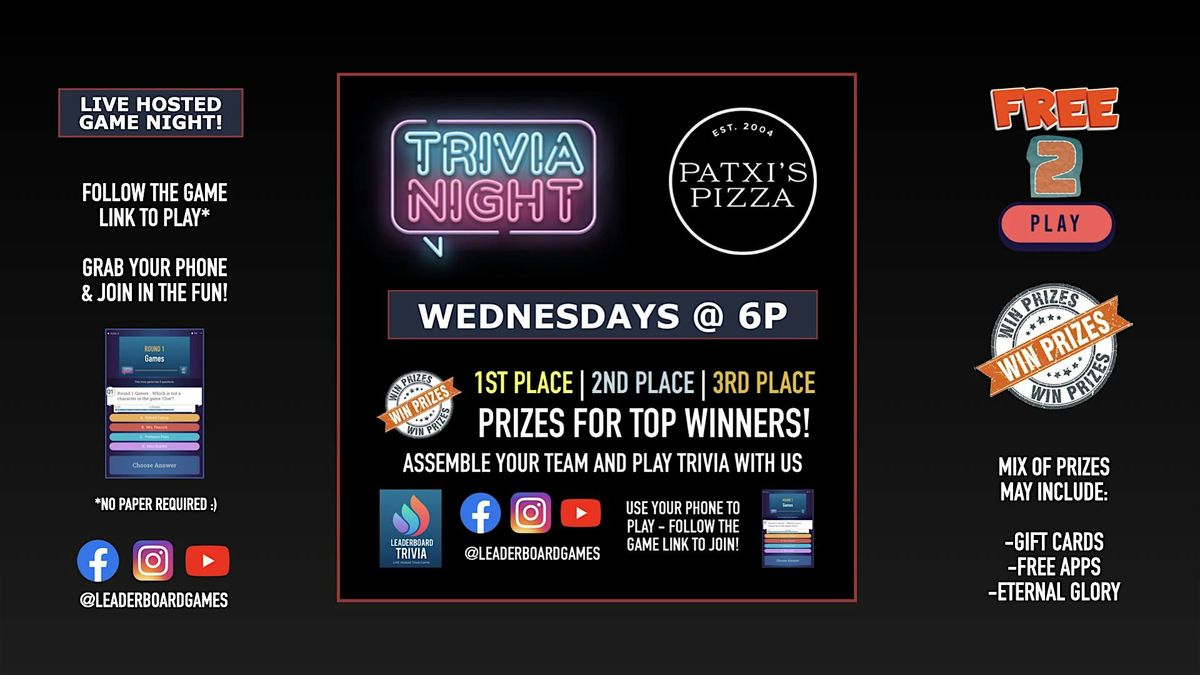 Trivia Night | Patxi's Pizza - Dublin CA - WED 6p - @LeaderboardGames