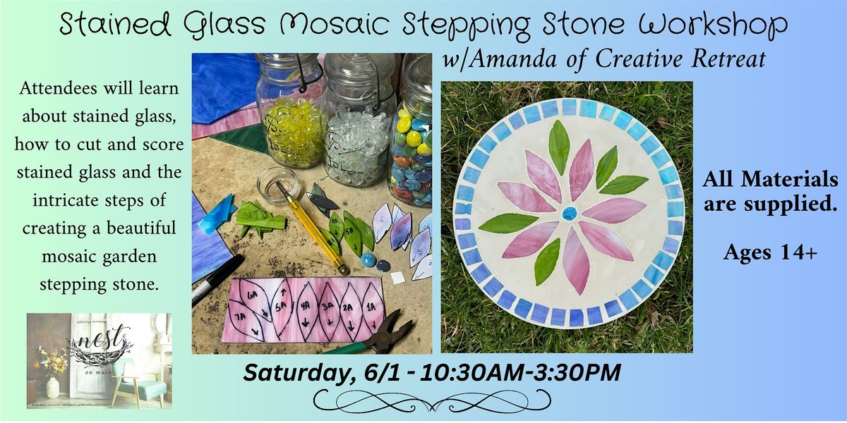 Stained Glass Mosaic Stepping Stone Workshop w\/Amanda-Creative Retreat