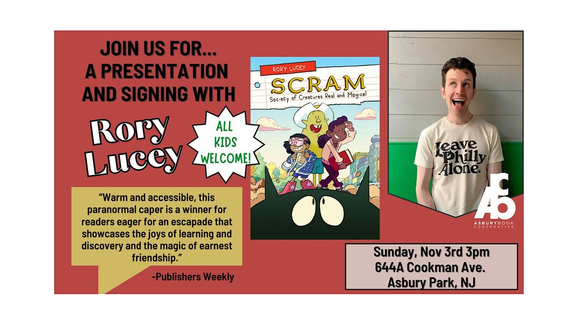 A book event for kids ages 8-12 with Rory Lucey author of SCRAM !