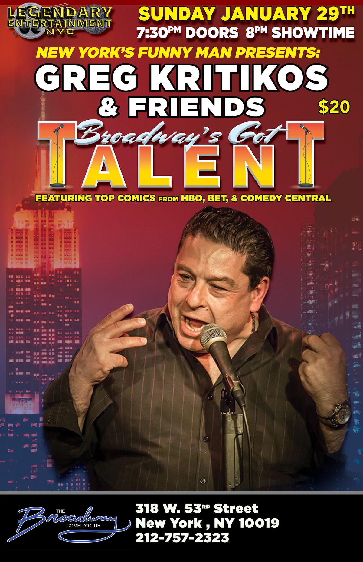 Greg Kritikos Presents: Broadway's Got Talent Comedy Show January 29th