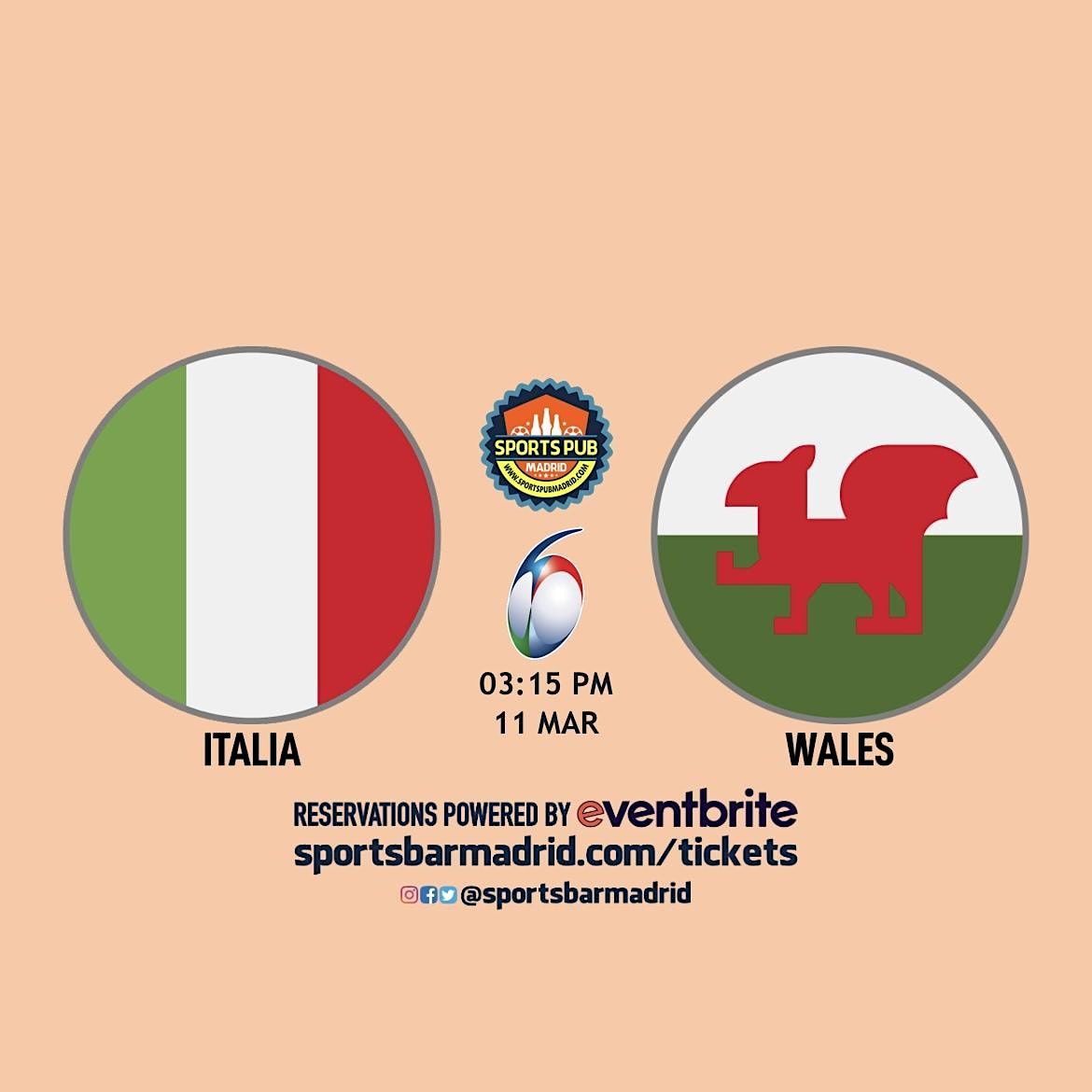 Italy v Wales | Rugby Six Nations - Sports Pub San Mateo