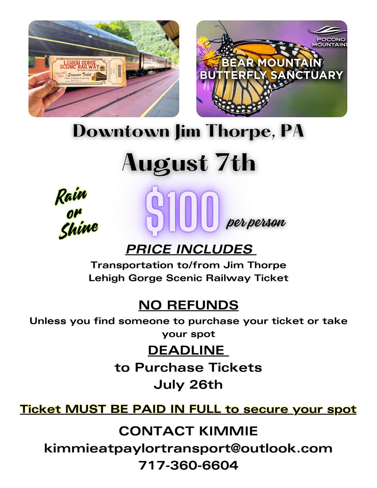 Lehigh Gorge Scenic Railway & Butterfly Sanctuary - Jim Thorpe Bus Trip