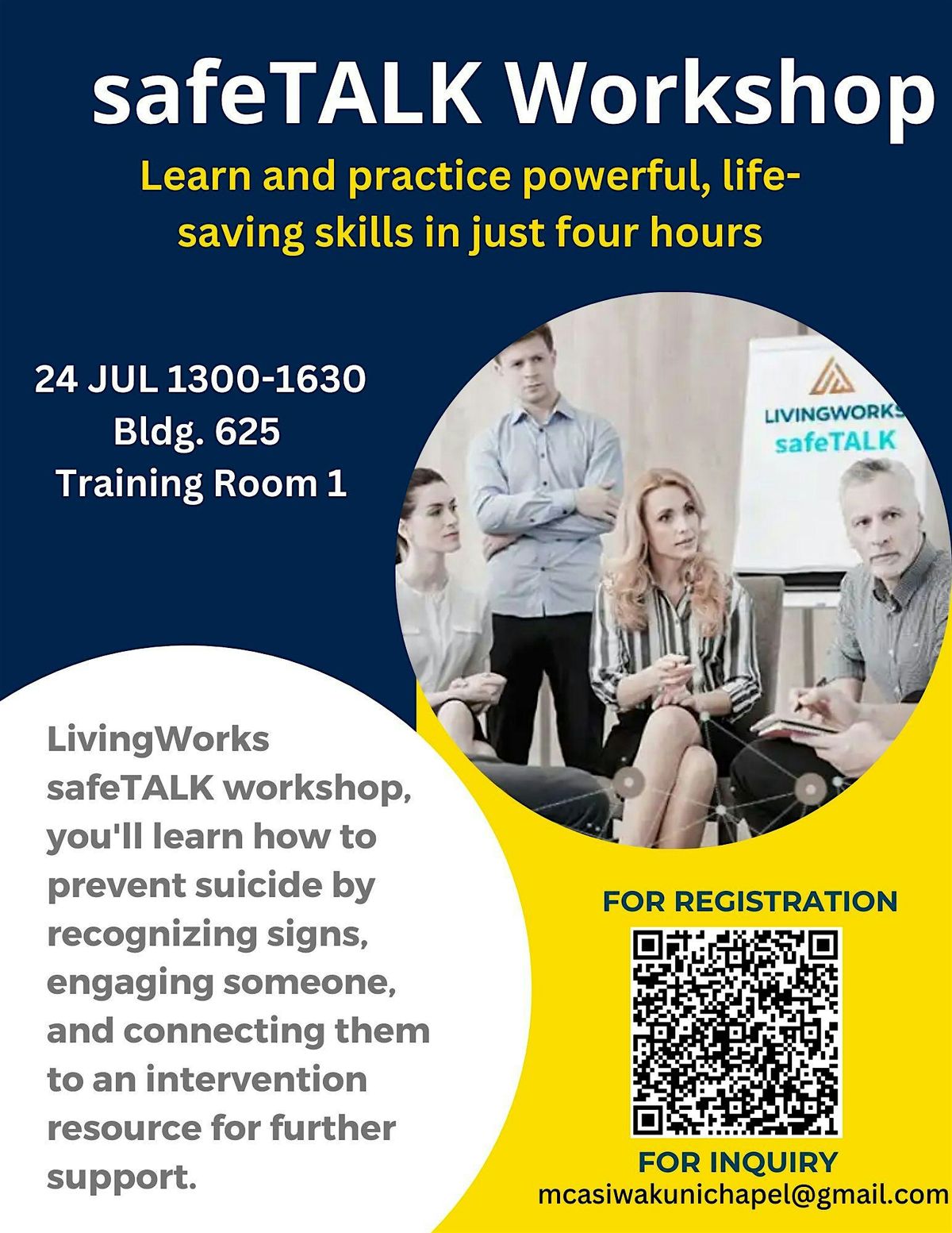 safeTALK Workshop 24 JUL 2024(for everyone ages 15 and up)