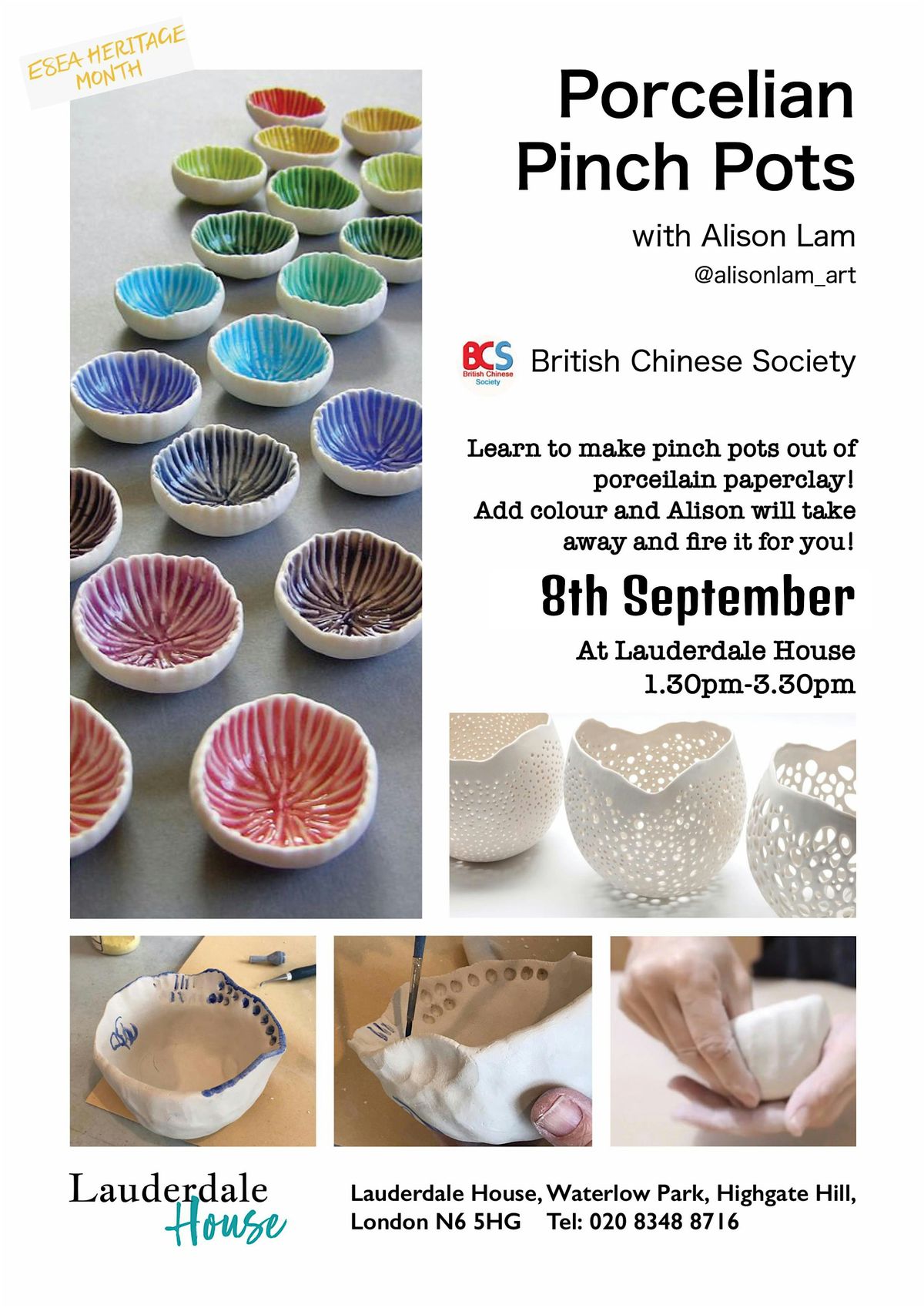 BCS - Learn to make Porcelian Pinch Pots from Clay Class - Heritage Month