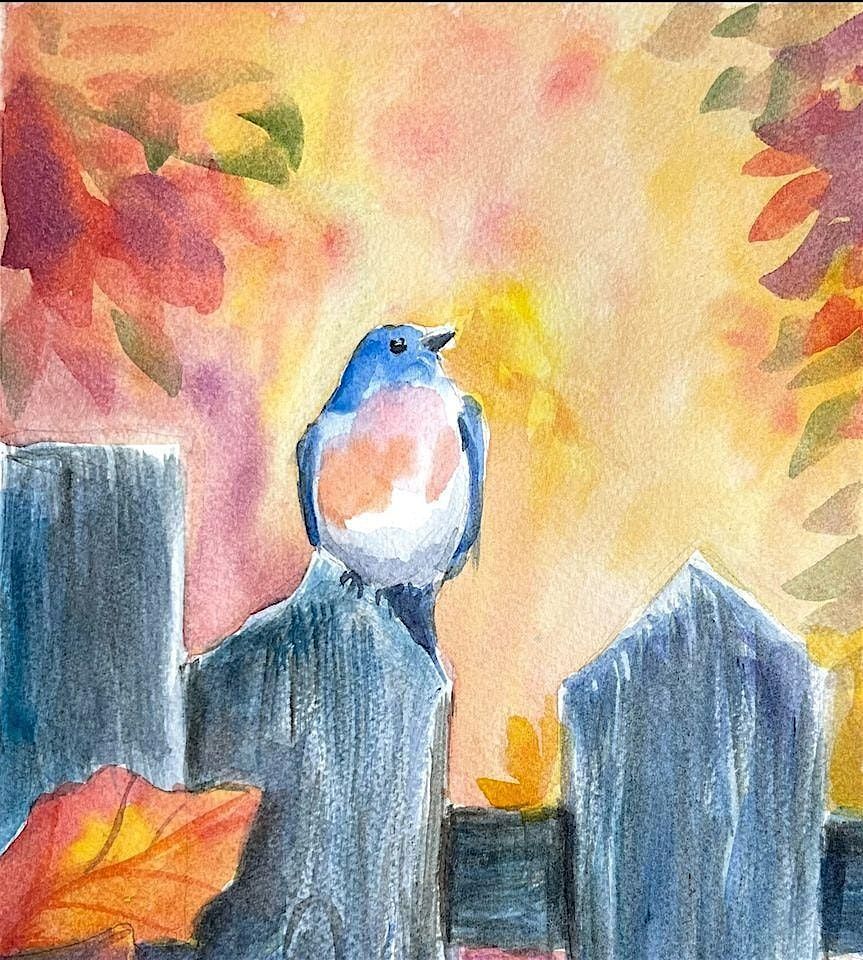 Blue Bird in Autumn - Watercolor class