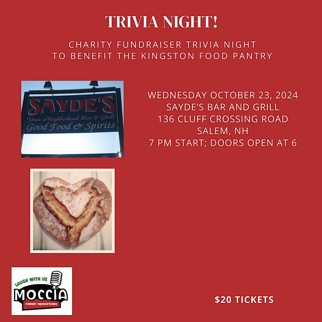 Charity Trivia at Sayde's Bar and Grill to benefit Kingston Food Pantry!