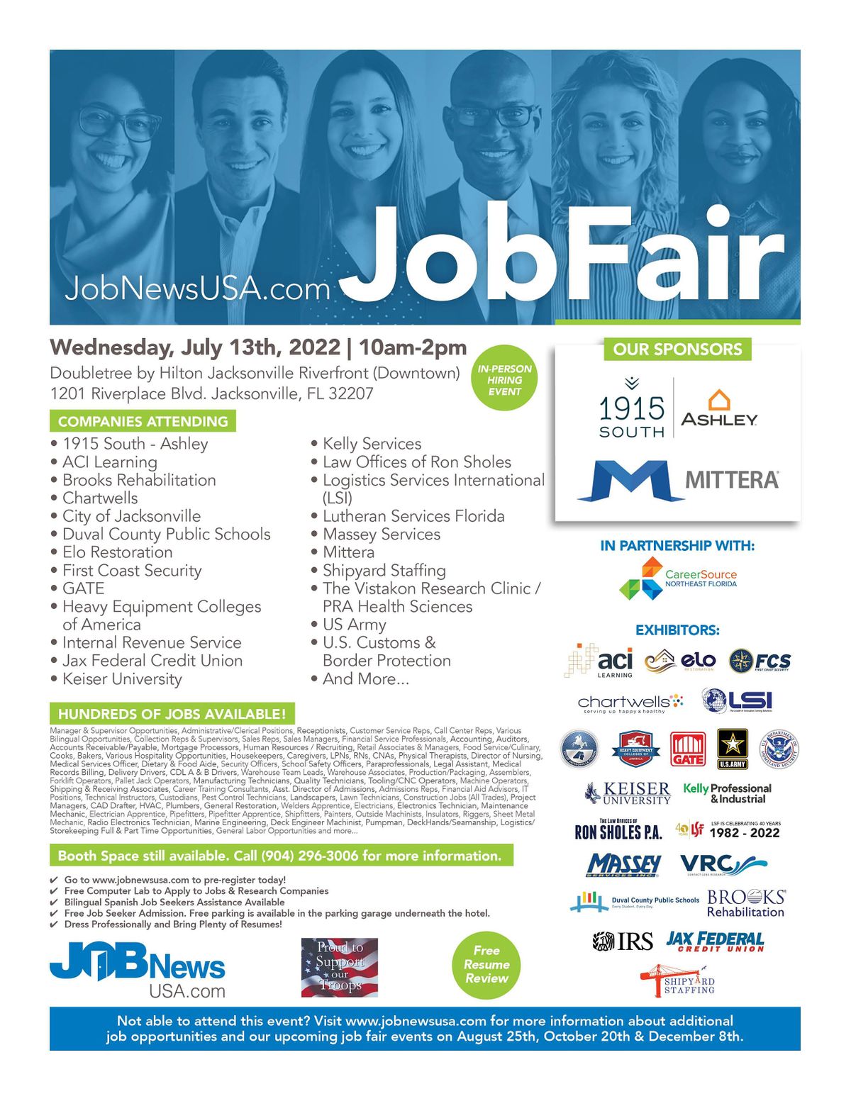 1,000+ JOBS From 30+ Companies at the July 13th Jacksonville Job Fair