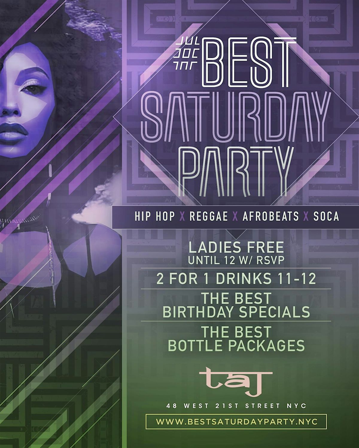 #BestSaturdayParty at Taj \u2022 Hip-Hop + Reggae + Soca + Afrobeats \u2022 FREE!