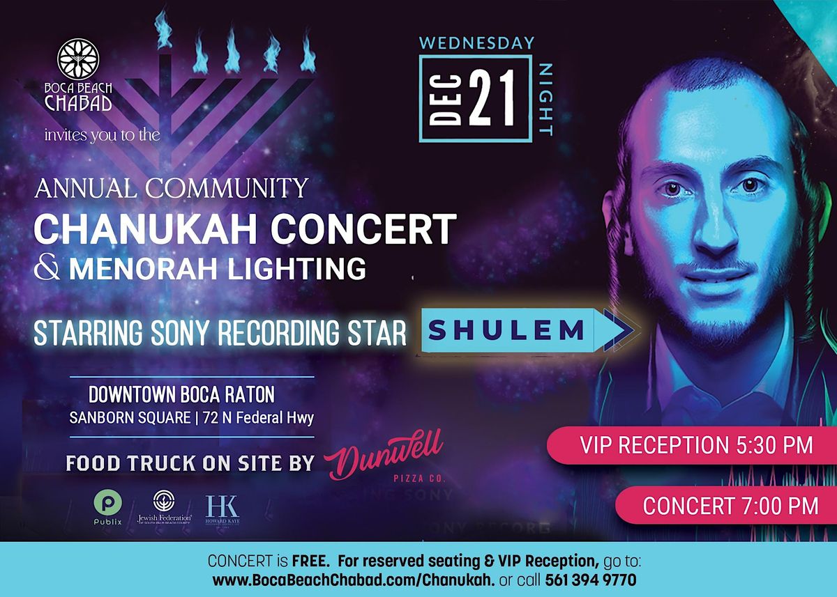 Chanukah Concert with Shulem Lemmer & Menorah Lighting, Sanborn Square, Boca Raton, 21 December 2022