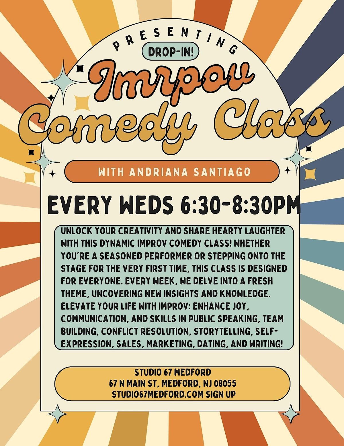 Improv Comedy Class with Andriana - Drop In All Levels - Medford NJ