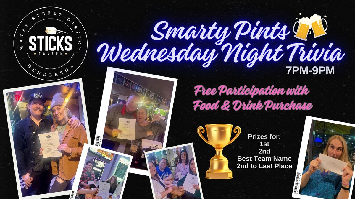 Smarty Pints Wednesday Night Trivia at Sticks Tavern on Water Street