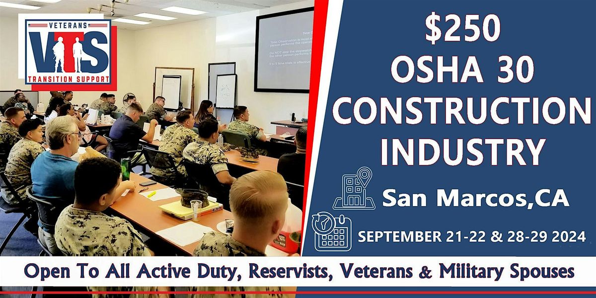 $250 OSHA 30 Hr Construction Safety Live Instruction 09\/21-22 &  28-29 2024