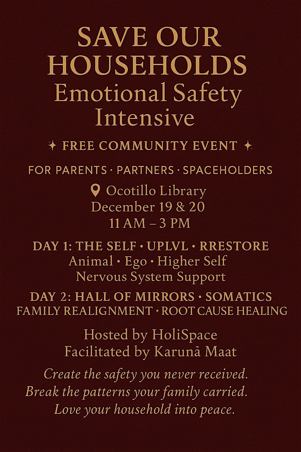 Save Our Households: Emotional Safety Intensive (Free)