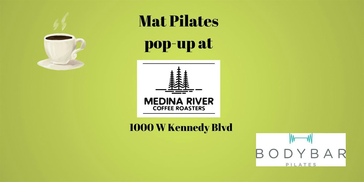 Mat Pilates class at Medina River Coffee Roasters