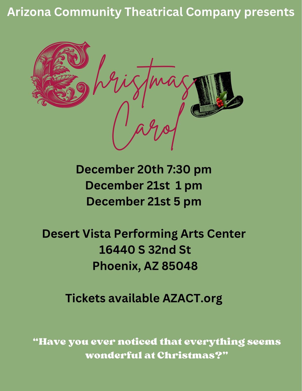 Arizona Community Theatrical Company \u201cA Christmas Carol\u201d