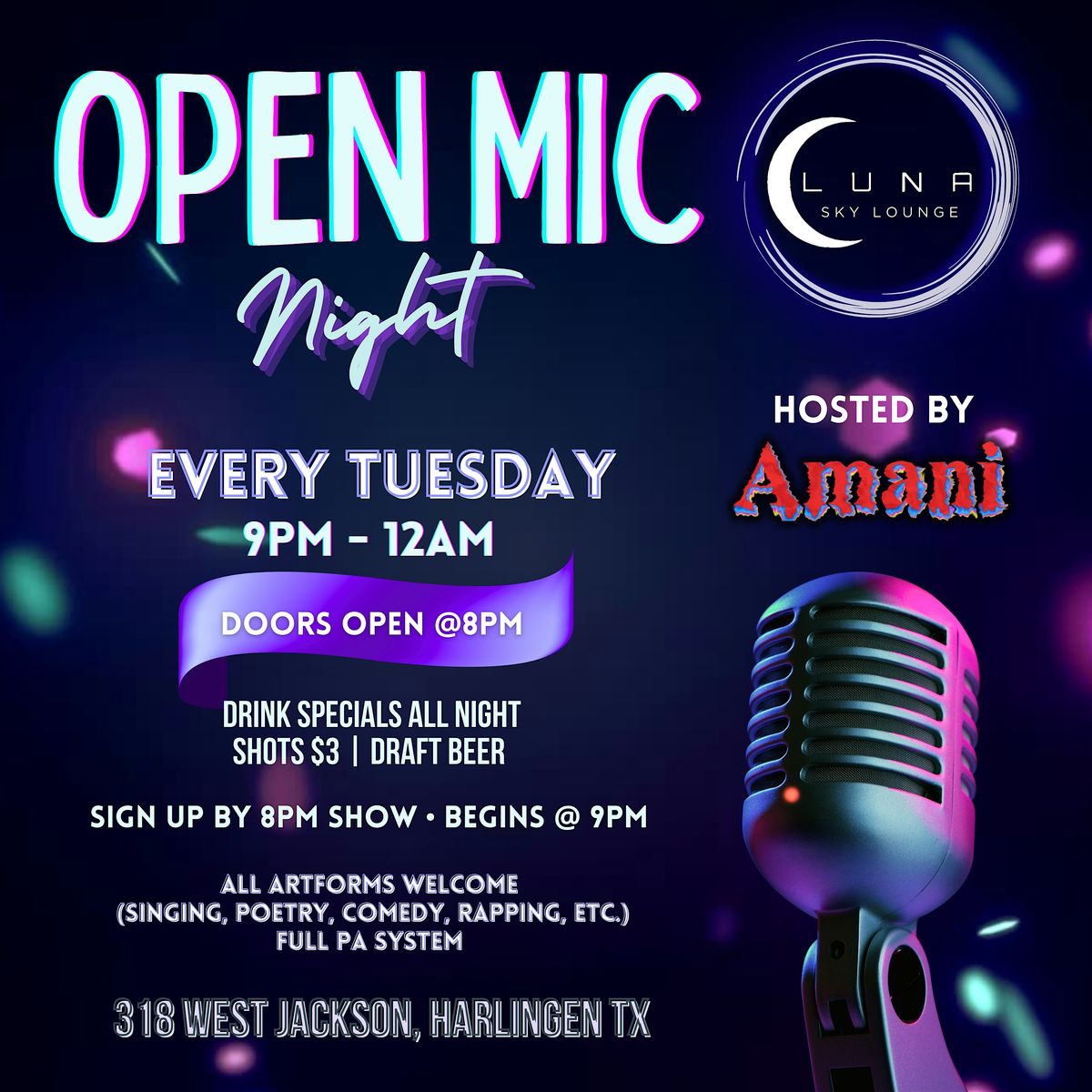 Open Mic Night @ Luna Sky Lounge | Every Tuesday Night!