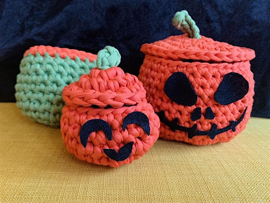 Crochet T-shirt Yarn Baskets (Pumpkin) Bolton