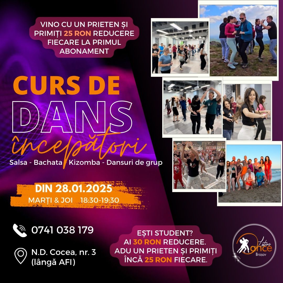 \ud83e\udd29 Curs de dans pentru \u00eencep\u0103tori - Bachata, Salsa, Kizomba, Dansuri de grup | 28 ianuarie \ud83d\udc83\ud83d\udd7a