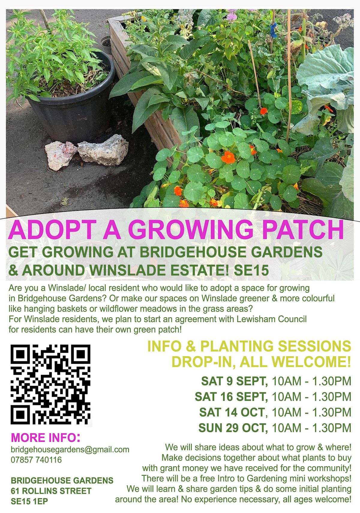 Growing Patch Sign Adopt A Growing Patch, Bridgehouse Gardens, London, 29 October 2023